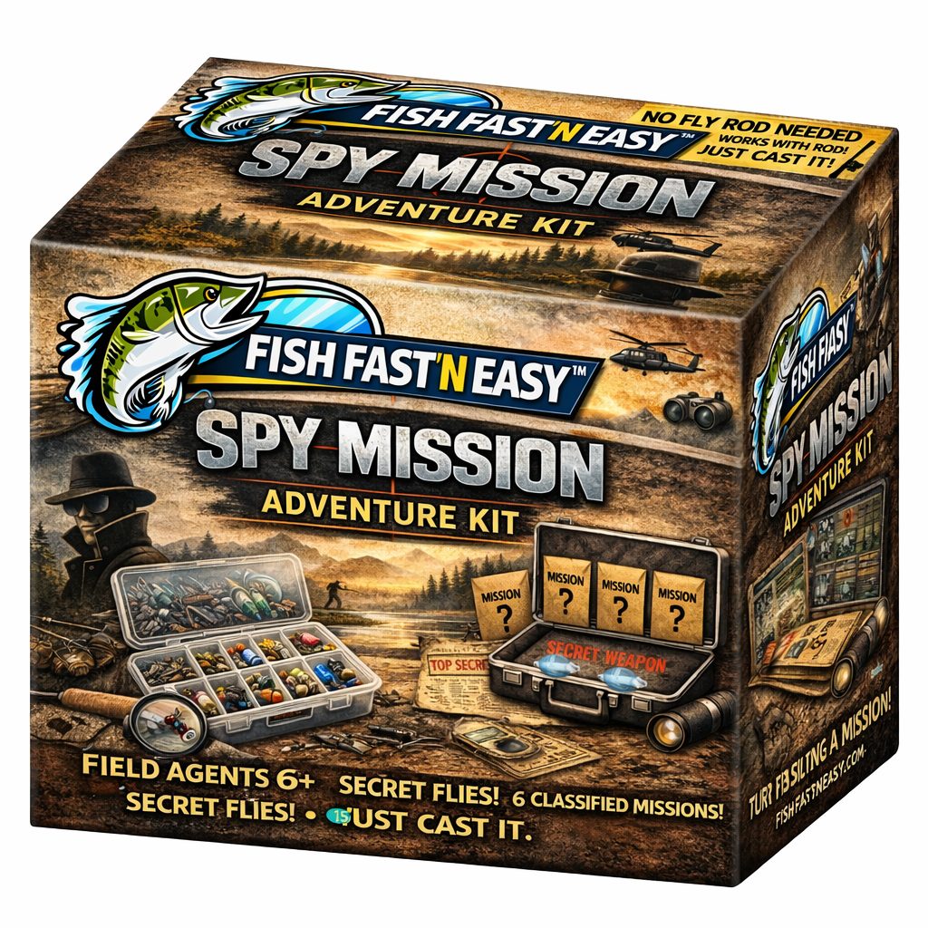 Spy mission fishing adventure kit packaging