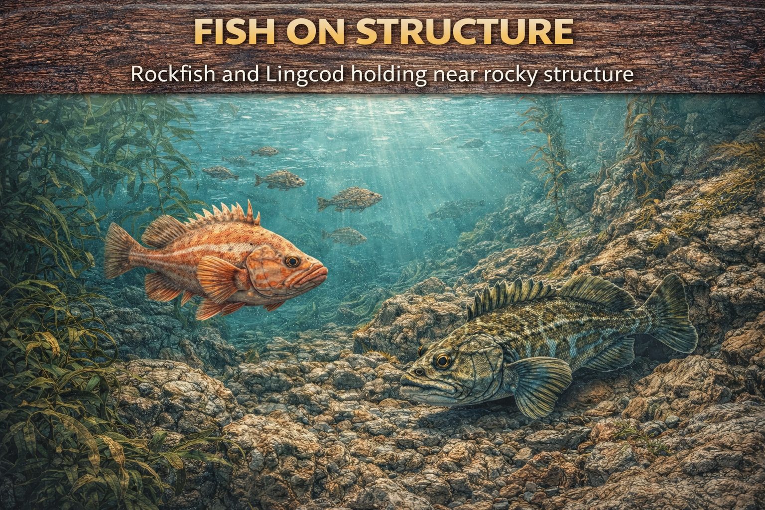 Underwater rocky habitat with fish