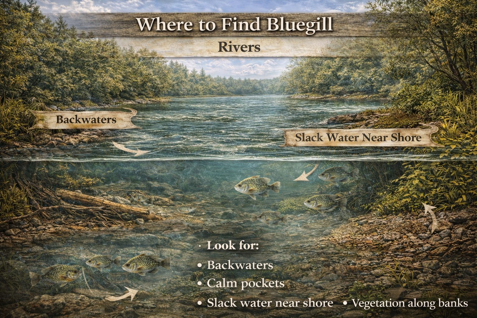 Where to find bluegill in rivers